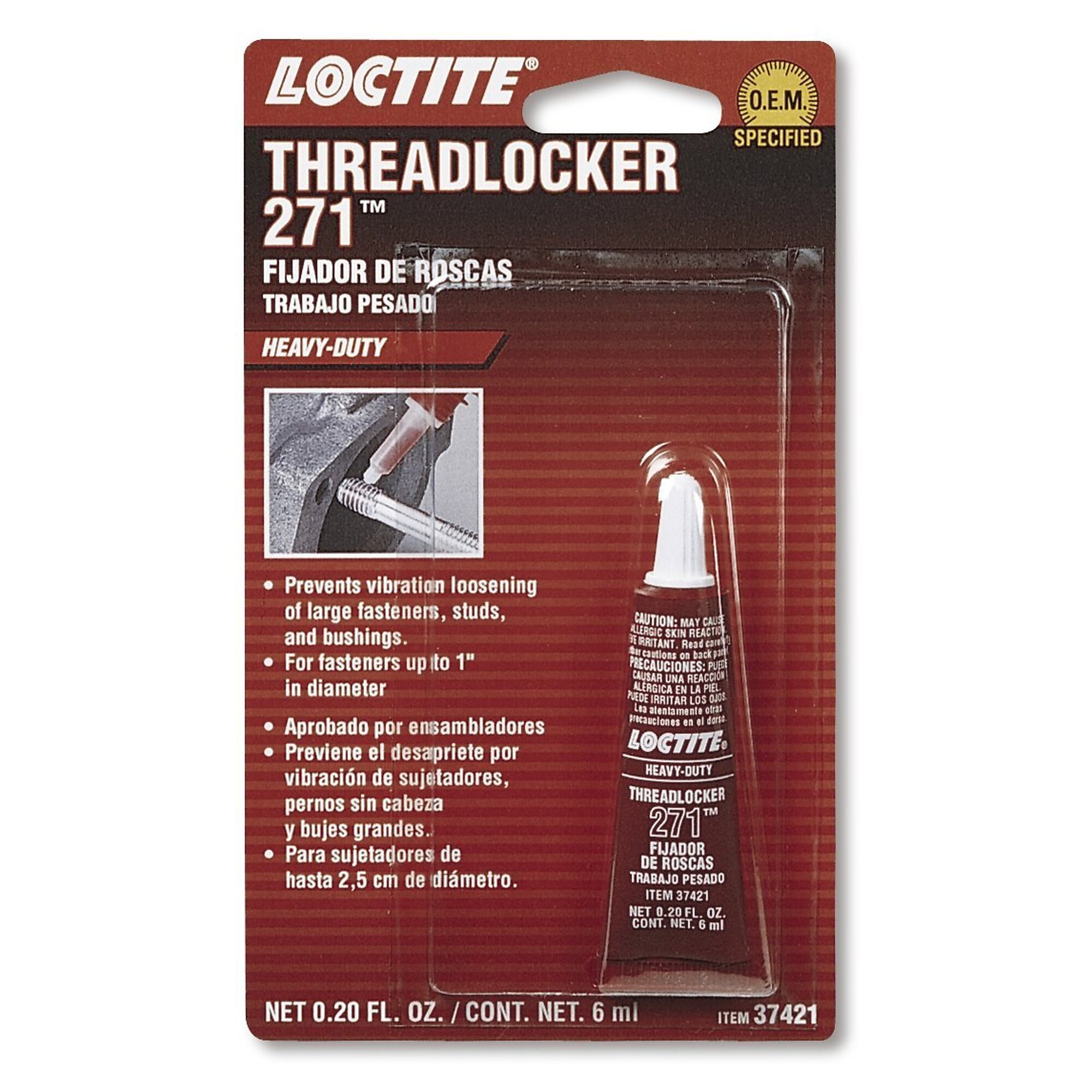 Loctite 271 Red Threadlocker Heavy Duty 6ml Tube, 12PK